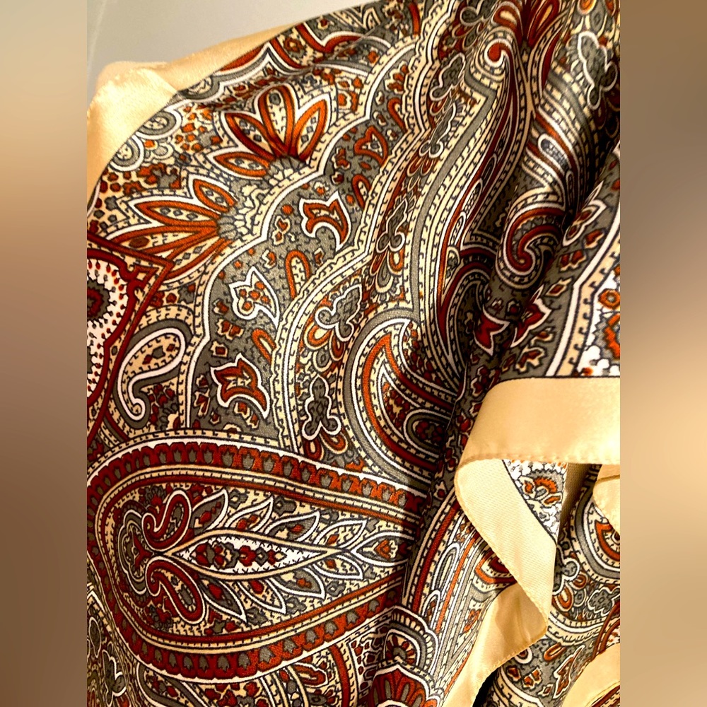 Italian Floral/Paisley Silver Copper Tones Long Wrap Scarf